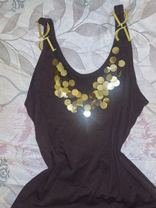 Brown Tank Top with Sequins