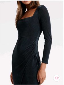 Elegant Square Neck Ruched Midi Dress
