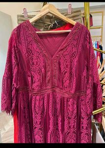 Plus Size Burgundy Lace Party Dress