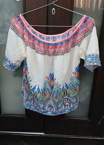 Boho Off-Shoulder Print Top - L Size