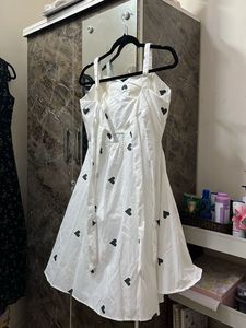 Cute White Heart Print Dress