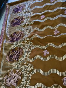 Brown &amp; Gold Embellished Saree