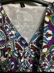 Boho Print V-Neck Smocked Waist Blouse