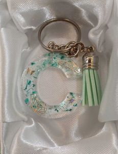 Resin Letter C Keychain with Seashells