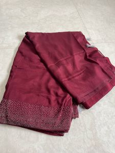 Maroon Saree with Stone Embellishments