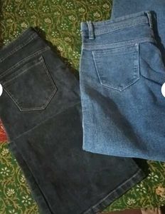 Wide Leg Jeans - Grey &amp; Blue