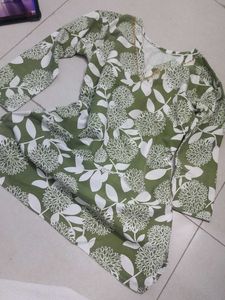 Green Floral Print Kurta