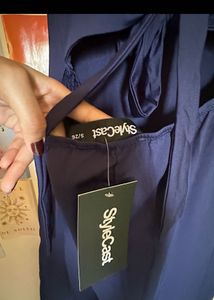 Elegant Navy Blue High Slit Dress