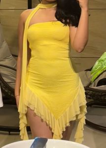 Yellow Lace Ruffle Dress