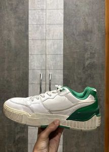 Redtape White &amp; Green Leather Sneakers