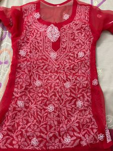 Red Chikankari Kurta