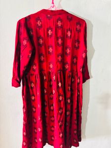 Vibrant Red Printed Kurta