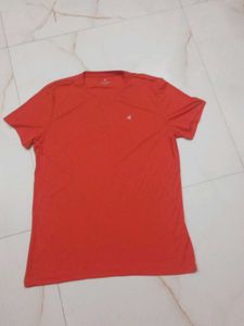 Men's Orange Athletic T-Shirt and half sleeve hood