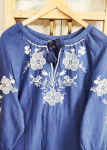 Embroidered Blue Tunic Top size-42