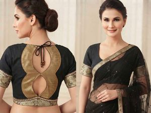 Black Designer Blouse for Women | Stylish Open Bac