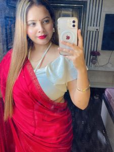 Elegant Red Saree with White Blouse