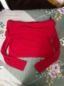 Red Off-Shoulder Long Sleeve Top