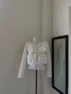 White Ruffle Front Cropped Top