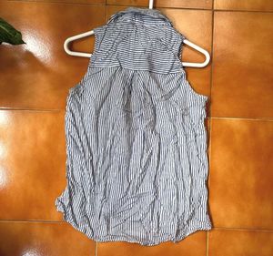 Striped Sleeveless Button-Up Shirt