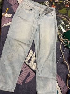 Light Wash Leaf Print Denim short Jeans