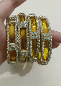 Elegant Gold Bangles with Amber Stones