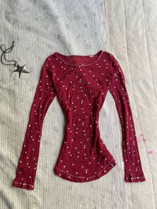 Cute Red Heart Print Long Sleeve Top