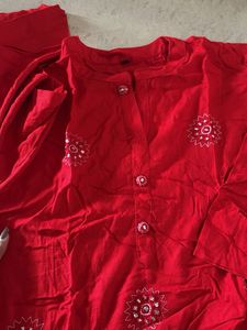 Red Embroidered Kurta