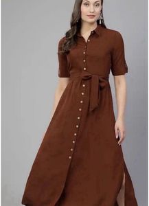Elegant Brown Button-Up Dress