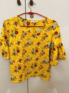 Yellow Floral Ruffle Sleeve Top