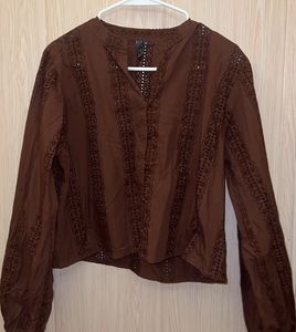 Elegant Brown Top with Intricate Embroidery