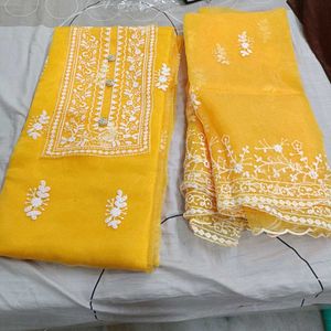 Yellow Embroidered Unstitched Suit