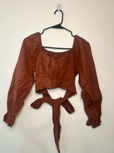 Brown Tie-Up Square Neck Top