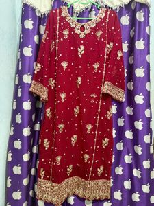 Elegant Red Embellished Kurta set
