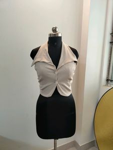 Beige Halter Neck Vest