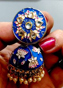 Stunning Blue Meenakari Jhumka Earrings