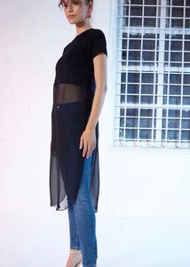Sheer Overlay Long Tunic Top
