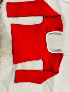 Red Square Neck Long Sleeve Top