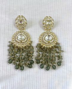 Designer Partywear Long Stone Studded Earrings