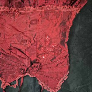 chatpate Red Embellished Spaghetti Strap Top Y2K