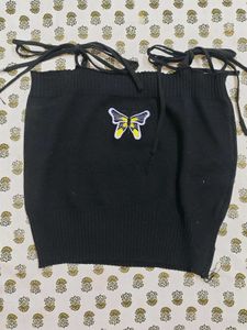 Cute Black Tie Strap Top