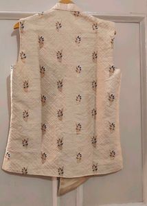 Cream Koti With Navy Blue Kurta &amp; Pajama
