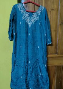 Elegant Teal Embroidered Kurta and big plazo with