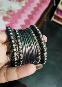 Sparkling black metal with Rhinestone Bangle Set