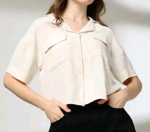 Cream Cropped resort Button-Up Shirt