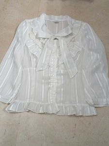 White Sheer Ruffle Blouse