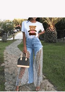 Wide-Leg Jeans with Sheer Overlay