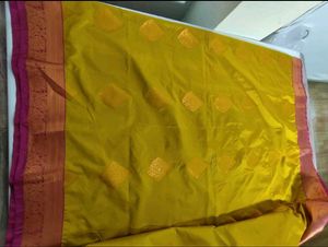 Vibrant Yellow Saree with Pink Border