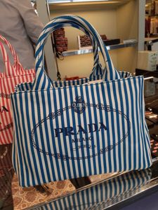 PRADA CANAPA 🩵 BLUE & WHITE STRIPED TOTE 🩵