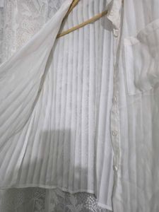 Original Duibai Sheer Striped Button-Up Blouse