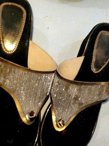 Black Golden High Sole Heel Sandle